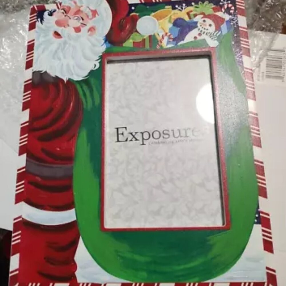 Exposure's Hand Painted Christmas 2020 VERTICAL Santa Picture Frame 6"x4" photo